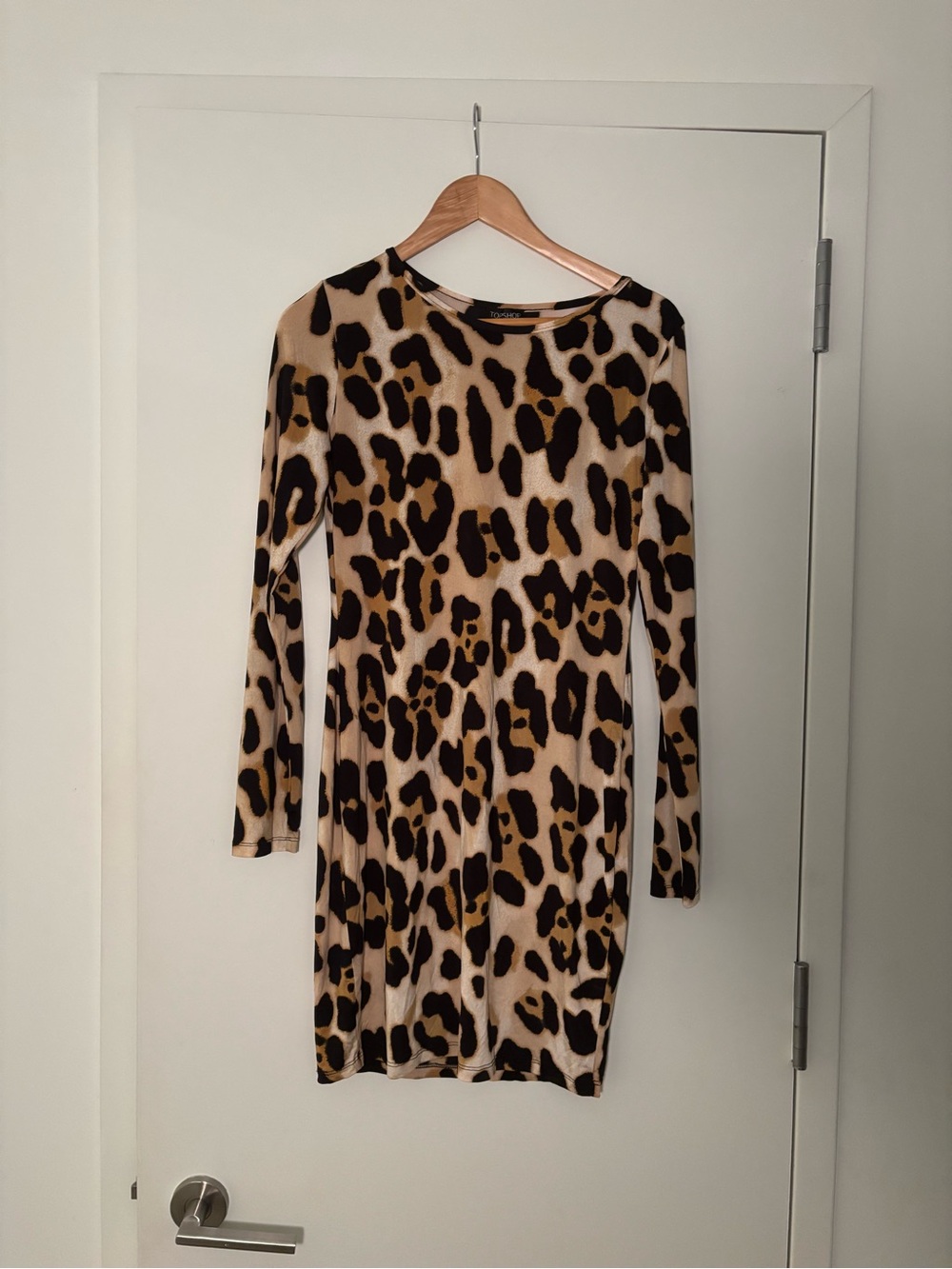 Topshop Leopard-Print Long Sleeve Bodycon Dress - Beige, Black, Brown